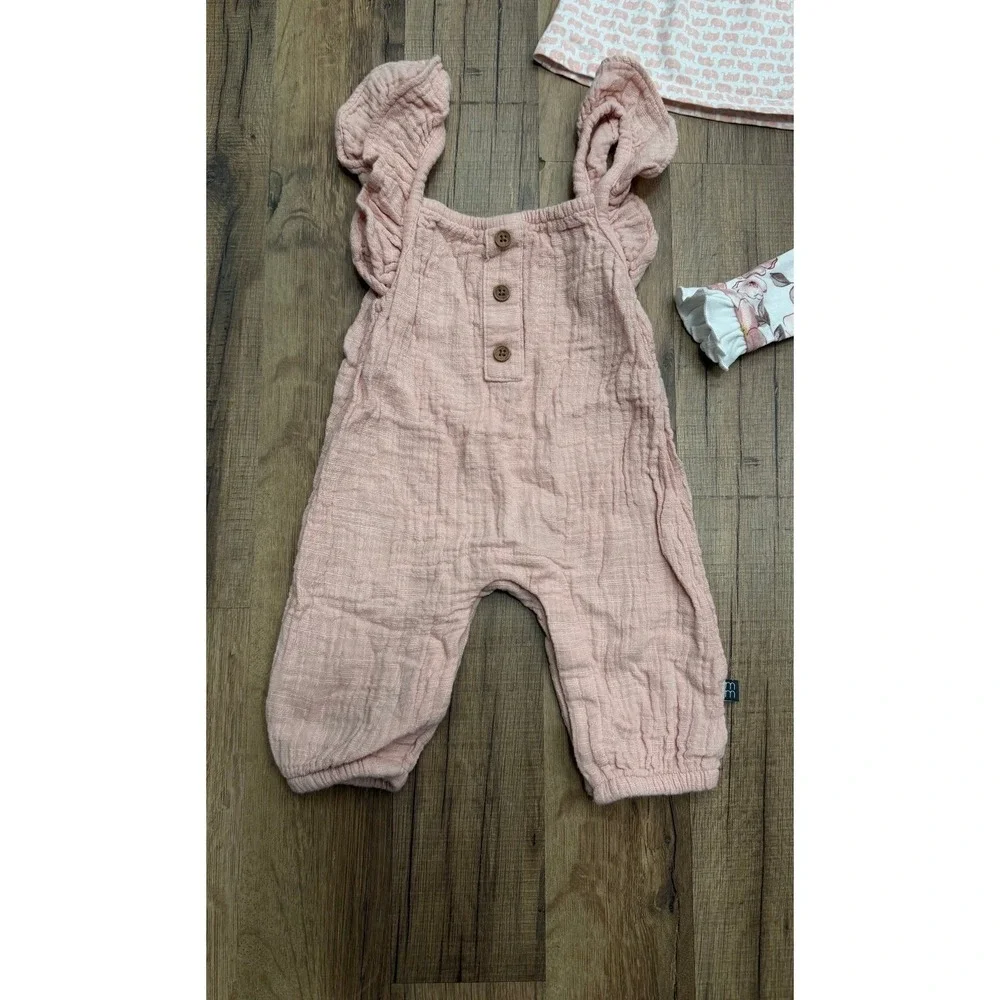 Baby Girls 3-Piece Outfit Bundle 0-3M Pink Floral Romper‎ Dress Muslin Jumpsuit